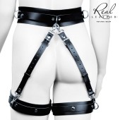 Черный кожаный пояс с гартерами - L-XL - Notabu - купить с доставкой в Мытищах