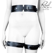 Черный кожаный пояс с гартерами - L-XL - Notabu - купить с доставкой в Мытищах