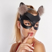 Черная кожаная маска  Кошечка  с мехом - Sitabella - купить с доставкой в Мытищах