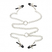 Серебристые зажимы для сосков и половых губ на тонкой цепочке - Notabu - купить с доставкой в Мытищах