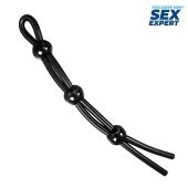 Черное силиконовое лассо с тремя шариками для утяжки - Sex Expert - в Мытищах купить с доставкой