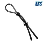 Черное силиконовое лассо с двумя шариками для утяжки - Sex Expert - в Мытищах купить с доставкой