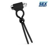Черное эрекционное кольцо-лассо с вибрацией - Sex Expert - в Мытищах купить с доставкой