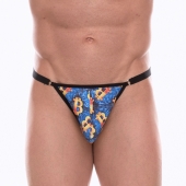 Синие мужские трусы-тонги с разноцветным принтом - Don Moris купить с доставкой