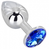 Анальное украшение BUTT PLUG  Small с синим кристаллом - 7 см. - Anal Jewelry Plug - купить с доставкой в Мытищах