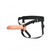 Телесный полый страпон на черных ремнях Hollow Silicone Strap-on - 17,8 см. - Pipedream - купить с доставкой в Мытищах