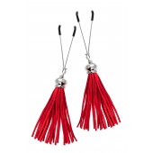 Зажимы на соски «Вилки» с красными кисточками из замши - Pecado - купить с доставкой в Мытищах