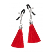 Зажимы на соски «Прищепки» с красными кисточками из шелка - Pecado - купить с доставкой в Мытищах