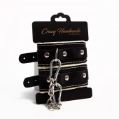 Черные скругленные наручники с мягкой бежевой подкладкой - Crazy Handmade - купить с доставкой в Мытищах