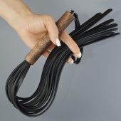 Черная кожаная плеть с деревянной рукоятью - 58 см. - Sitabella - купить с доставкой в Мытищах