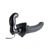 Черный страпон с вагинальной пробкой Deluxe Vibrating Penetrix Strap-On - 19 см. - Pipedream - купить с доставкой в Мытищах