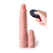 Телесная вибронасадка на член 3  Vibrating Mega X-tension with Remote - 22,9 см. - Pipedream - в Мытищах купить с доставкой