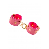 Розовые двуслойные кожаные наручники-браслеты - Pecado - купить с доставкой в Мытищах