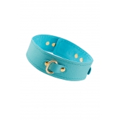 Голубой кожаный однослойный ошейник с прошивкой - Pecado - купить с доставкой в Мытищах
