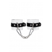 Бело-черные кожаные наручники с одним ремешком с люверсами - Pecado - купить с доставкой в Мытищах