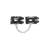 Черные кожаные наручники-браслеты из двух ремешков - Pecado - купить с доставкой в Мытищах