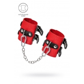Красно-черные мягкие наручники с двумя ремешками с люверсами - Pecado - купить с доставкой в Мытищах