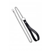 Поводок с ручкой из черной натуральной кожи и карабином для ошейника - Pecado - купить с доставкой в Мытищах