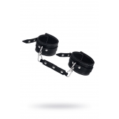 Черные двухслойные кожаные оковы с белой строчкой - Pecado - купить с доставкой в Мытищах