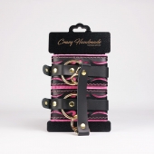 Черные кожаные оковы с розовой строчкой - Crazy Handmade - купить с доставкой в Мытищах