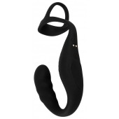 Черное эрекционное кольцо со стимуляцией промежности и анальной пробкой Cock Ring with RC Prostate Plug - Orion - в Мытищах купить с доставкой