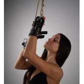 Черные высокие кожаные наручники для подвешивания - Crazy Handmade - купить с доставкой в Мытищах