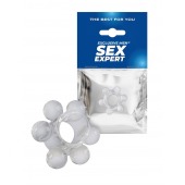 Прозрачное эластичное эрекционное кольцо с 6 шариками - Sex Expert - в Мытищах купить с доставкой