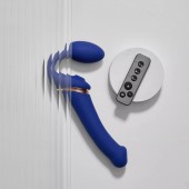 Синий безремневой страпон Multi Orgasm Bendable Strap-On size XL с клиторальной стимуляцией - Strap-on-me - купить с доставкой в Мытищах