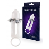 Эластичная насадка на пенис с подхватом мошонки и стимулирующими «ресничками» - Sextaz - в Мытищах купить с доставкой
