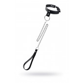 Черный узкий однослойный ошейник с серебристым поводком-цепочкой - Pecado - купить с доставкой в Мытищах