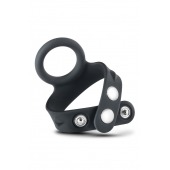 Черное эрекционное кольцо с подхватом мошонки на кнопках VS6 - Blush Novelties - в Мытищах купить с доставкой