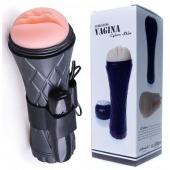 Телесный мастурбатор-вагина в черной колбе с вибрацией - Boys of Toys - в Мытищах купить с доставкой