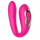 Розовый U-образный вибратор с вращающейся вагинальной частью - Secwell