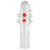 Гелевая прозрачная насадка с шариками и шипами - 14 см. - Toyfa Basic - в Мытищах купить с доставкой