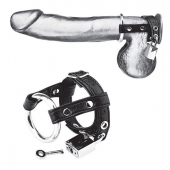 Утяжка на пенис на замочке Duo Cock And Ball Lock - BlueLine - купить с доставкой в Мытищах