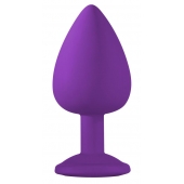 Большая фиолетовая анальная пробка Emotions Cutie Large с голубым кристаллом - 10 см. - Lola Games - купить с доставкой в Мытищах