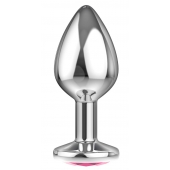 Большая серебристая анальная пробка Diamond Pink Sparkle Large с розовым кристаллом - 8 см. - Lola Games - купить с доставкой в Мытищах