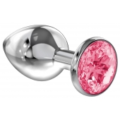 Большая серебристая анальная пробка Diamond Pink Sparkle Large с розовым кристаллом - 8 см. - Lola Games - купить с доставкой в Мытищах