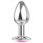 Малая серебристая анальная пробка Diamond Pink Sparkle Small с розовым кристаллом - 7 см. - Lola Games - купить с доставкой в Мытищах