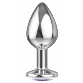 Большая серебристая анальная пробка Diamond Purple Sparkle Large с фиолетовым кристаллом - 8 см. - Lola Games - купить с доставкой в Мытищах