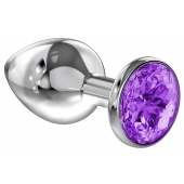 Большая серебристая анальная пробка Diamond Purple Sparkle Large с фиолетовым кристаллом - 8 см. - Lola Games - купить с доставкой в Мытищах