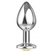Большая серебристая анальная пробка Diamond Yellow Sparkle Large с жёлтым кристаллом - 8 см. - Lola Games - купить с доставкой в Мытищах