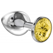 Большая серебристая анальная пробка Diamond Yellow Sparkle Large с жёлтым кристаллом - 8 см. - Lola Games - купить с доставкой в Мытищах