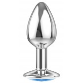 Малая серебристая анальная пробка Diamond Light blue Sparkle Small с голубым кристаллом - 7 см. - Lola Games - купить с доставкой в Мытищах