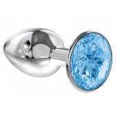 Малая серебристая анальная пробка Diamond Light blue Sparkle Small с голубым кристаллом - 7 см. - Lola Games - купить с доставкой в Мытищах
