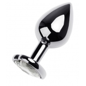 Серебристая анальная пробка с прозрачным кристаллом-сердцем - 8 см. - ToyFa - купить с доставкой в Мытищах