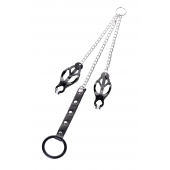 Черно-серебристые зажимы для сосков с кольцом для пениса TOYFA Metal - ToyFa - купить с доставкой в Мытищах