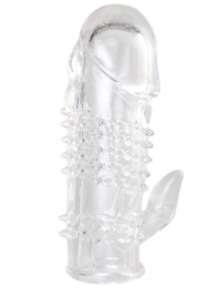 Прозрачная гелевая насадка с шипами и клиторальным отростком - 13 см. - Toyfa Basic - в Мытищах купить с доставкой