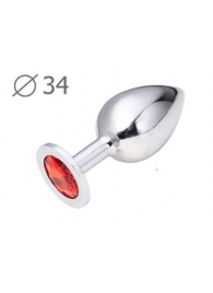 Коническая серебристая анальная втулка с красным кристаллом - 8,2 см. - Anal Jewelry Plug - купить с доставкой в Мытищах