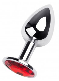 Маленькая коническая серебристая анальная пробка с красным кристаллом - 7 см. - ToyFa - купить с доставкой в Мытищах